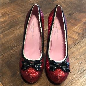 Leg Avenue Shoes Red Glitter Pumps with Black Bows